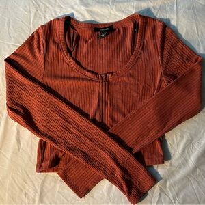 Burnt Orange Zip Up Crop Top
